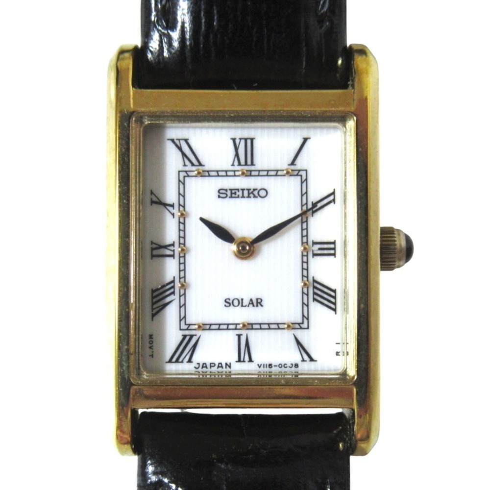 SEIKO Solar-Powered Square Women's Watch V115-0BD0 White Dial Gold-Colored Case